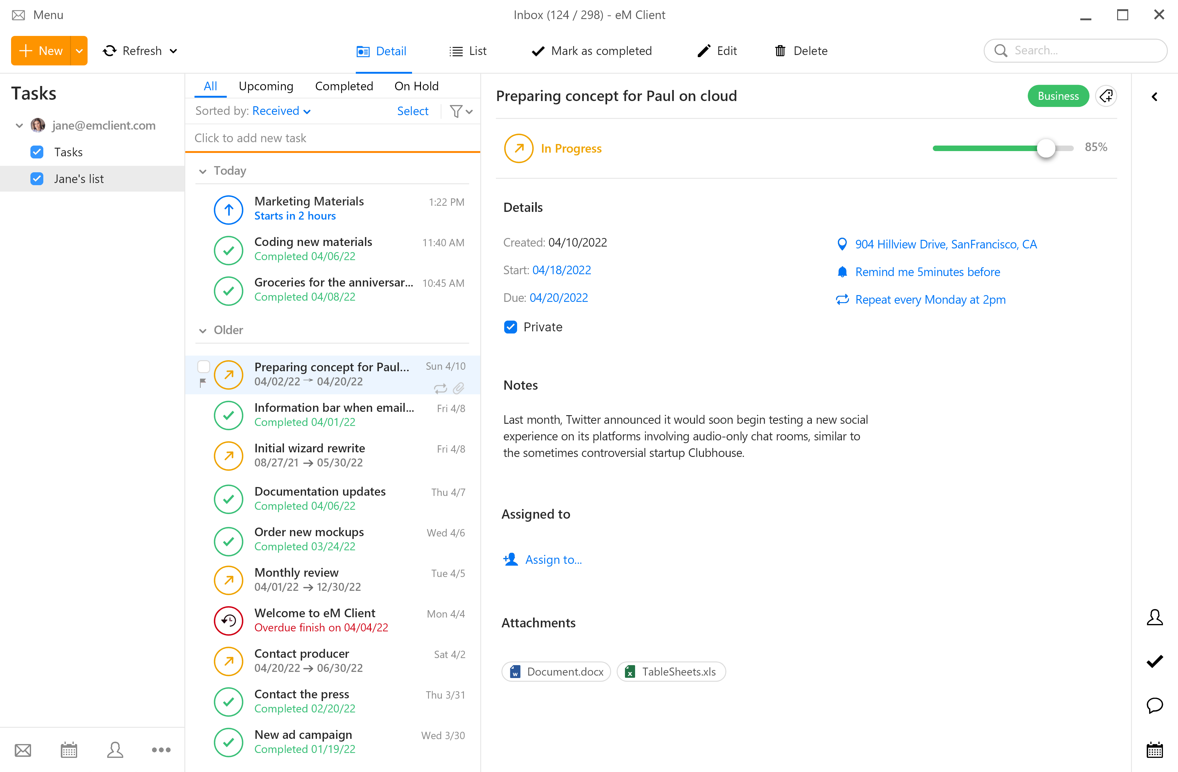 screenshot of eM Client
